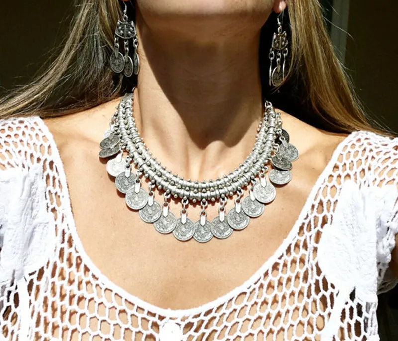Bohemian,Goddess Coin Collar Necklace 