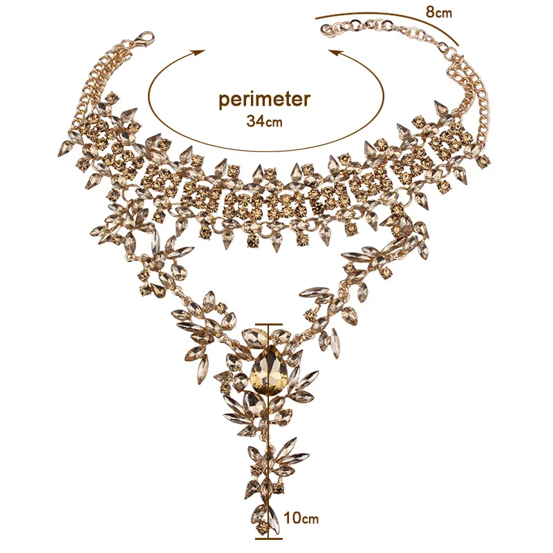 Новинка, длинное ожерелье-чокер с кристаллами, золотого цвета, цветочный дизайн, массивное ожерелье, подвески для женщин, ювелирные изделия, подарки