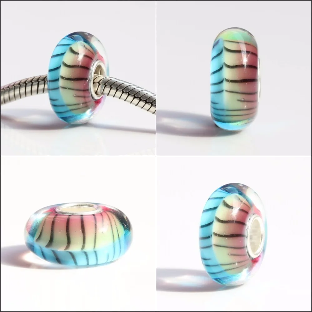 925 Sterling Silver Bead Charm With Glass Charms Compatible Fit Troll European Brand  DIY Bracelet Jewelry Gift For Woman (4)