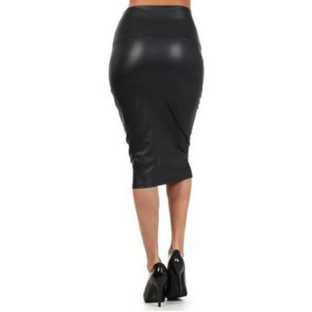 Женская черная юбка из искусственной кожи, юбка-карандаш с высокой талией, сексуальная клубная винтажная облегающая юбка миди, осенне-зимняя плюс размер