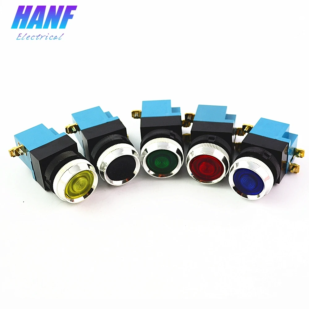 1pcs 25mm 1NO1NC Momentary Plastic Push Button Switch DPST 4 screws 5A 380V Power  Red Green Yellow Blue Black