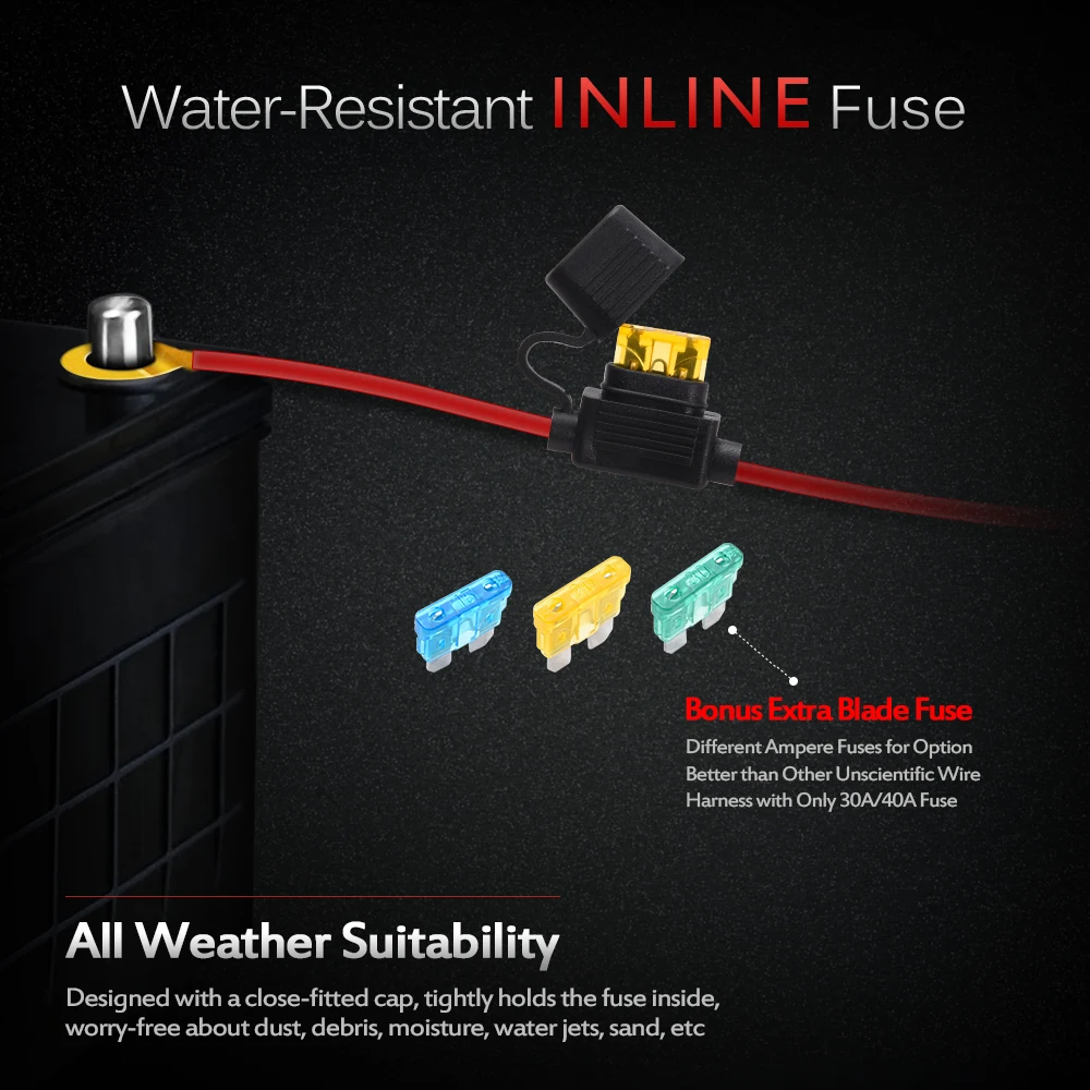 MICTUNING HD+ 12 Калибр 600 Вт Светодиодный светильник комплект жгутов проводов W/60Amp реле, 3 свободных предохранителя, ВКЛ-ВЫКЛ водонепроницаемый переключатель красный 2 свинца