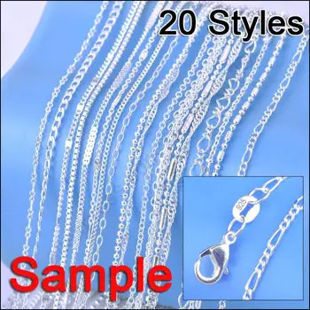 JEMMIN Jewelry Sample Order 20Pcs Mix 20 Styles 18" Genuine 925 Sterling Silver Link Necklace Set Chains+Lobster Clasps 925 Tag
