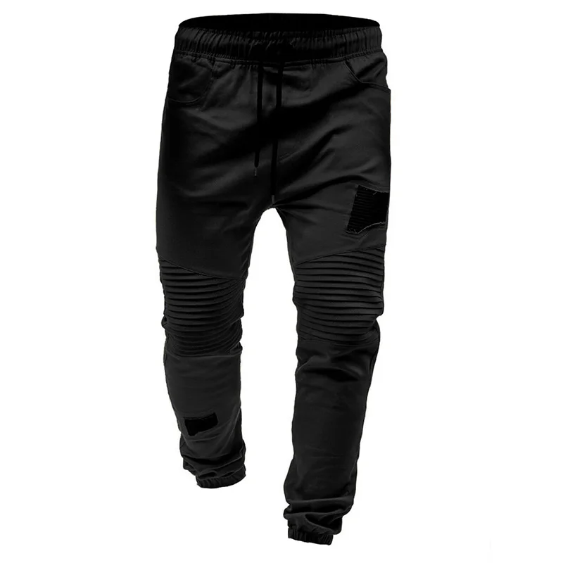 Europe and the United States 2019 foreign trade new pleated rag stitching casual pants tether elastic men's casual pants