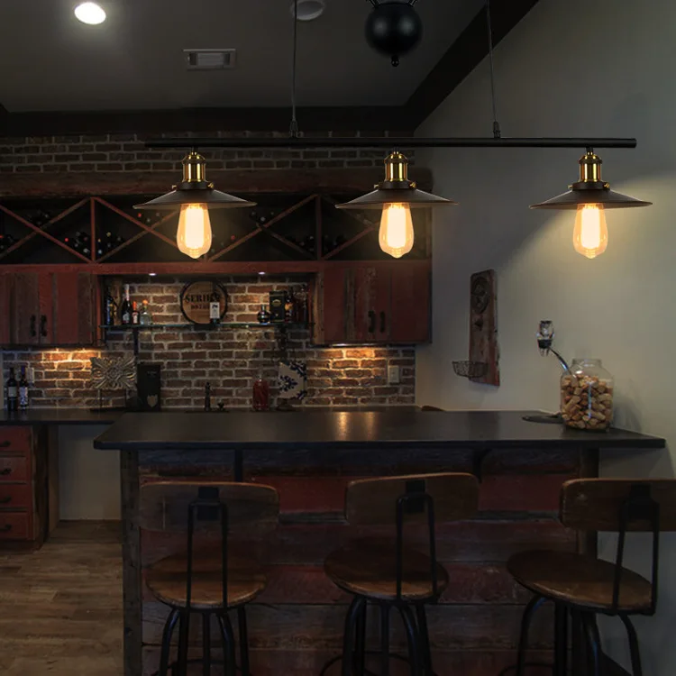  American country retro LOFT industrial wind wrought iron chandelier three head lift pulley lamp bar