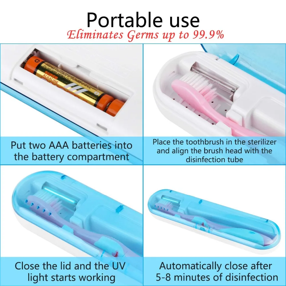 УФ-светильник, держатель для зубных щеток, аксессуары для ванной комнаты, портативный УФ-бокс для зубной щетки, дезинфицирующее средство, чехол для стерилизации