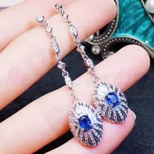 Сапфировые Серьги-капельки,, натуральный настоящий сапфир, Стерлинговое Серебро 925 пробы, 0.6ct* 2 шт, драгоценный камень, ювелирные украшения# J19011101