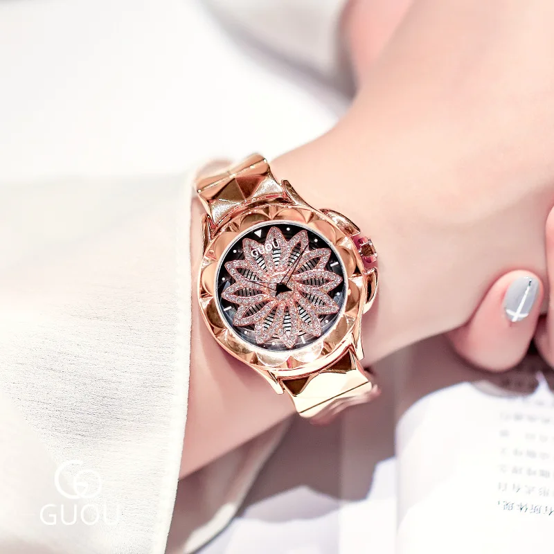 

GUOU Ultimate Luxury Rose Gold Women Quartz Watches Unique Creative Hollow Ladies Dress Casual Wristwatch Female Elegant Watch