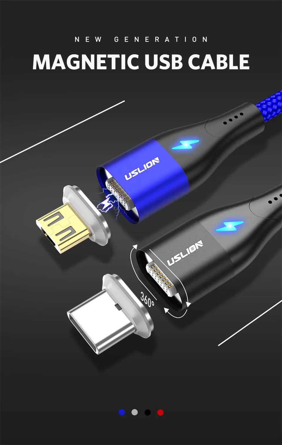 Магнитный кабель для быстрой зарядки USLION 1 м Micro usb type C для iPhone samsung Xiaomi 3A Micro usb type-C Магнитный кабель для зарядки и передачи данных