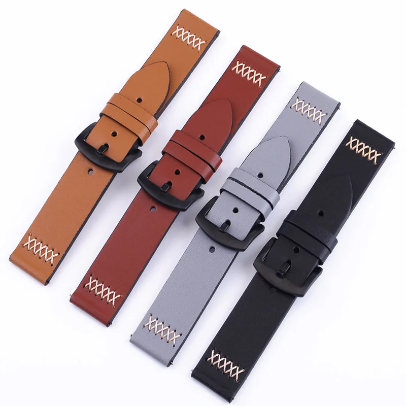 Genuine Leather Watchbands 26mm 20mm 22mm 24mm Black Dark Brown Women Men Cowhide Watch Band Strap Belt With Buckle Replacement