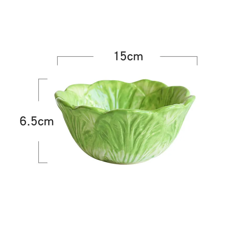 Cute Rabbit Cabbage Ceramic Plate Floral Round Salad Bowl Porcelain Dinner Plate Steak Fruit Tray Decorative Snack Dishes Plate - Цвет: Green Bowl