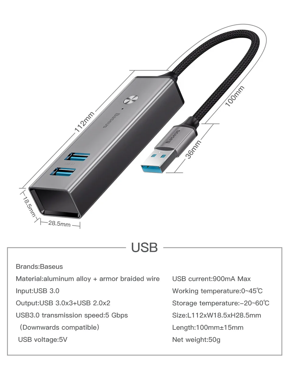 Baseus 5 портов USB C концентратор до 3,0 usb type C для MacBook Pro type C концентратор 3,0 usb-хаб для DELL ThinkPad ASUS светодиодный Micro usb-хаб