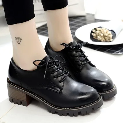 

2019 spring new British wind small leather shoes retro thick with Mori girl high heel ins single shoes tide.
