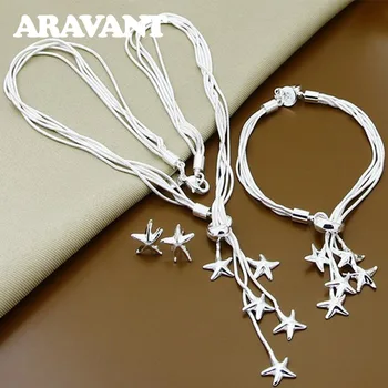 

925 Silver Fashion Jewelry Sets Starfish Necklace Earrings Bracelets Wedding Jewelry For Women Gift