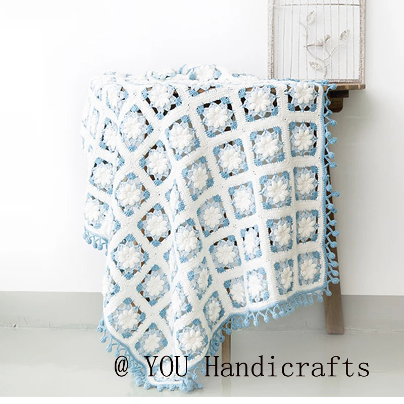 Classic Grandmother Square Snowflake Blanket DIY Craft Knitting Cotton Thread Handmade Blanket . Shawl Scarf