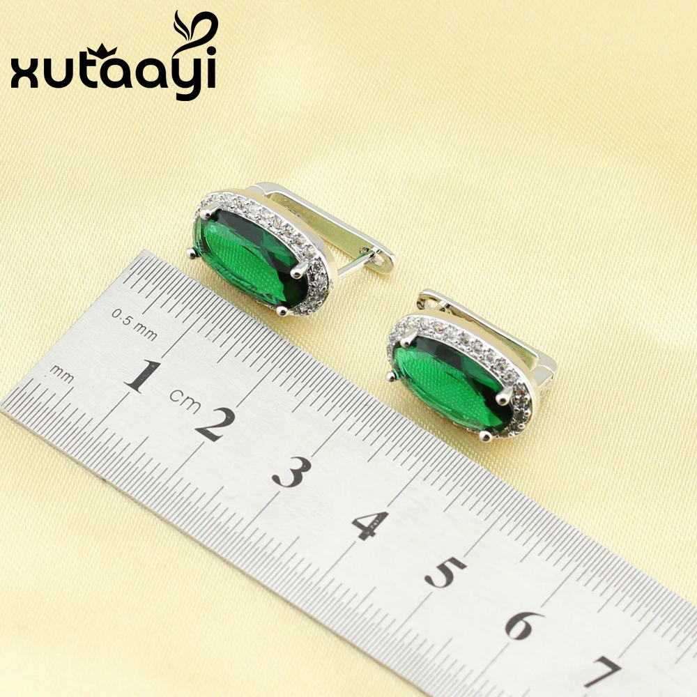 XUTAAYI прекрасный зеленый изумруд 4 шт. комплект ювелирных изделий 925 пробы Серебряные серьги кольцо ожерелье кулон браслет Сделано в Китае