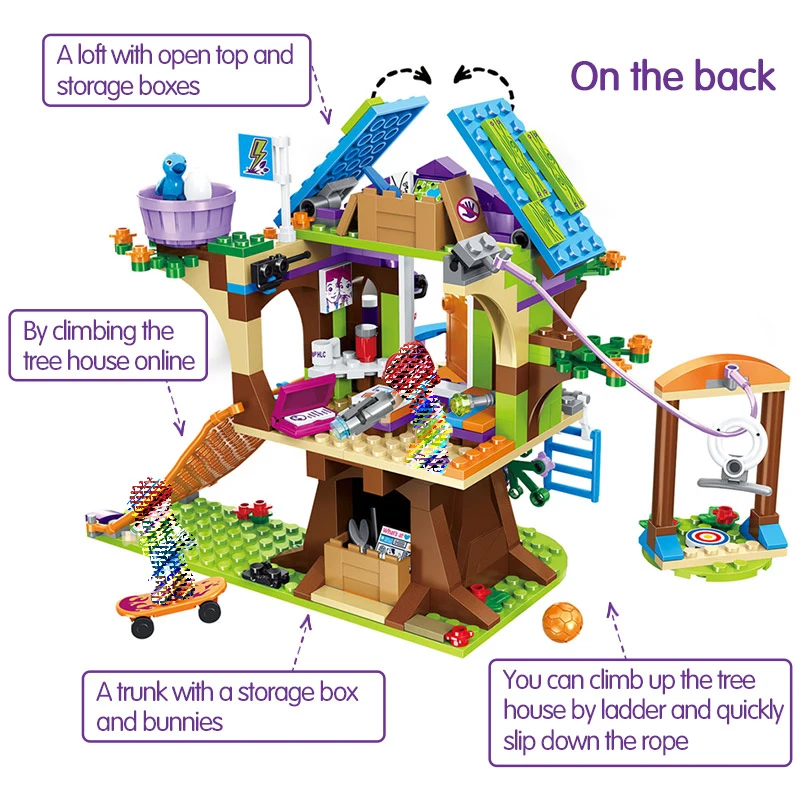 Online 357 Uds amigos campamento de aventura casa del árbol modelo Emma Mia Construcción de ladrillos figura de juguete para niños Compatible con Legoinglys para niñas