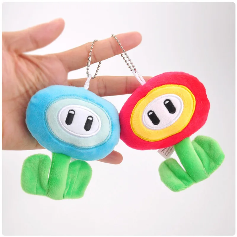 Game Super Mario Bros Plush Toys Cute Cartoon Red Flame Sun Flower Blue Ice Flower Cartoon Key Bag Pendants Dolls 10cm 10pcslot (1)