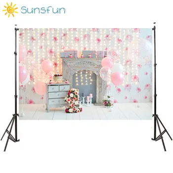 

Sunsfun 7x5ft Pink Background for Birthday Photography Flowers 1st Birthday Backdrop Pink Balloons Lighting Photo Shoot
