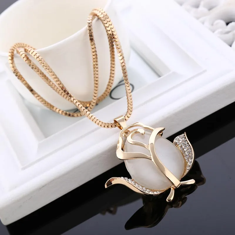 

Sale Fine Jewelry Jewelry Korean Crystal Opal Pendant Necklace Rose Sweater Chain Long Female Ornaments
