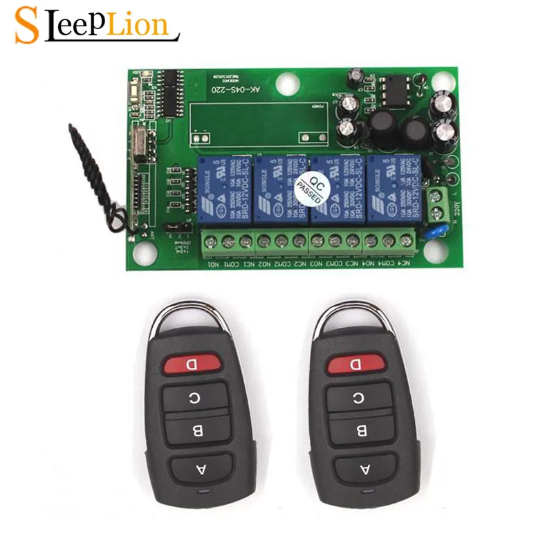 

Sleeplion 315/433MHz 85v~250V 110V 220V 4CH RF Wireless Remote Control Relay Switch Receiver Security System Garage Doors Lamps