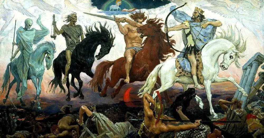Oil painting Viktor Vasnetsov - Warriors of the Apocalypse horsemen Hand painted