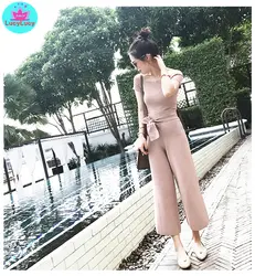 2019 летние новые женские корейские темпераментные вязаные широкие брюки модный костюм два набора tide длиной до лодыжки брюки вязание