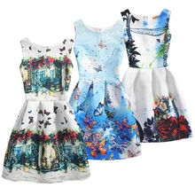 2017 Sleeveless Baby Girl Dress Birthday Brand Vestidos Children Clothing Party Princess Print Kids Clothes O-Neck Summer Dress