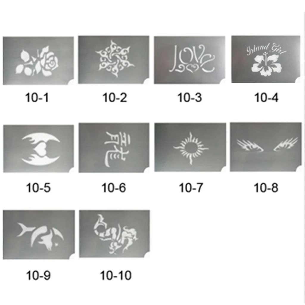 10pcs/Set Reusable Face Paint & Airbrush Glitter Tattoo Stencil Body Painting Facial Makeup Template Drawing Tattoo Design Tools