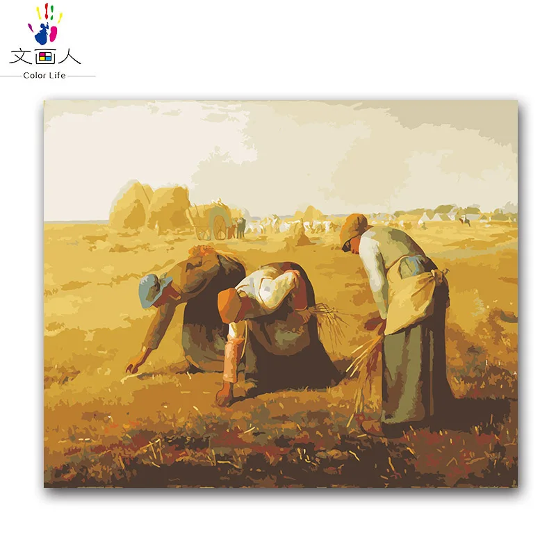 

Figure DIY numbers painting package miller's paintings "The Gleaners" picture coloring paint by numbers with kits for hoom