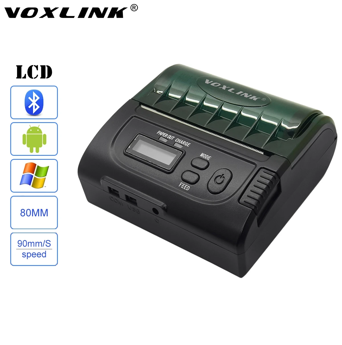 VOXLINK 80mm Thermal Bluetooth Printer Bluetooth Receipt Printer USB /serial port for Windows Android IOS Printer