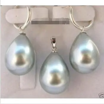 

Wholesale price 16new ^^^^Fashion nice 12x16mm teardrop grey shell pearl pendant earring Sets
