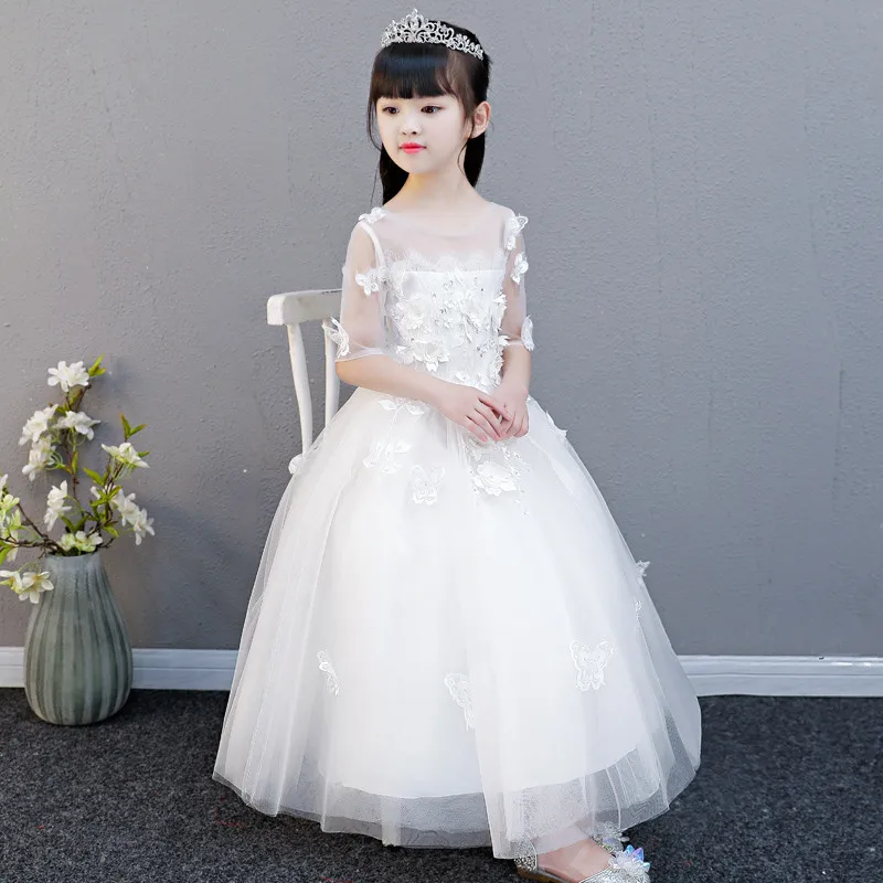 

2018 Summer New Flowers Girl Children Birthday Party Pageant Communion Dress Little Girls Kids Princess Lace Dress for Wedding