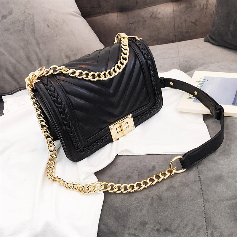 

Luxury Brand Designer Women Small Messenger Bags For Teenager Girls Chain Striped Shoulder Bag Pu Leather Bolsa Femininas