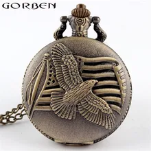 Антикварные Бронзовые американские флаги Голубь мира Дизайн Символ карманные часы с цепочкой ожерелье мужские и женские часы с кварцевым механизмом кулон