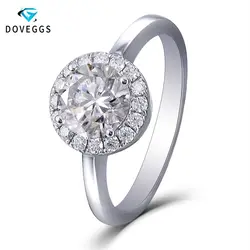 DovEggs 14 к белое золото центр 1.5ct карат 7,5 мм F цвет муассанит обручальное кольцо со светлым окаймлением кольца для женщин Золотое кольцо с 1,4