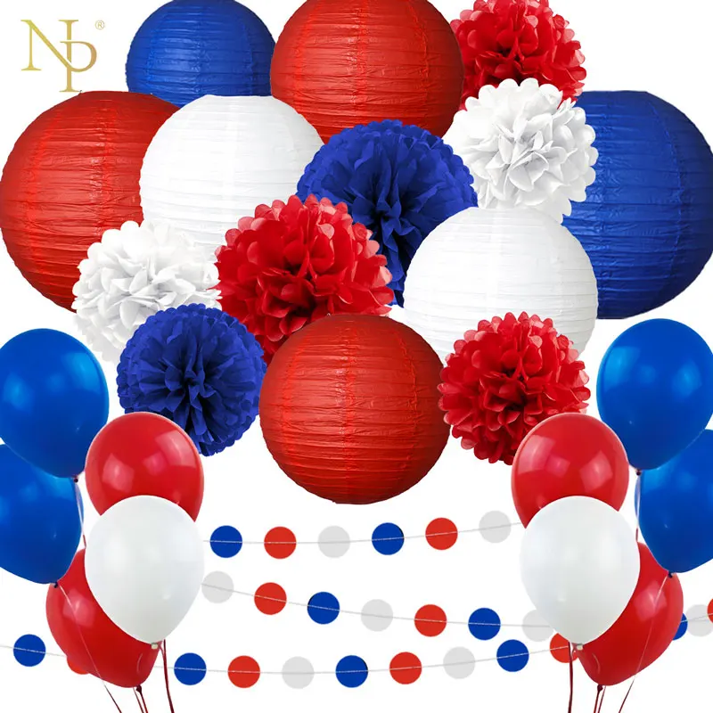 

NICROLANDEE 45 pcs/set White Red Blue Russia Day Lantern Paper Flower Garland New Party DIY Decoration