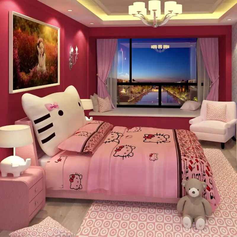 120X190 см 5 размеров на выбор hello kitty розовая кожаная детская мягкая спальная кровать