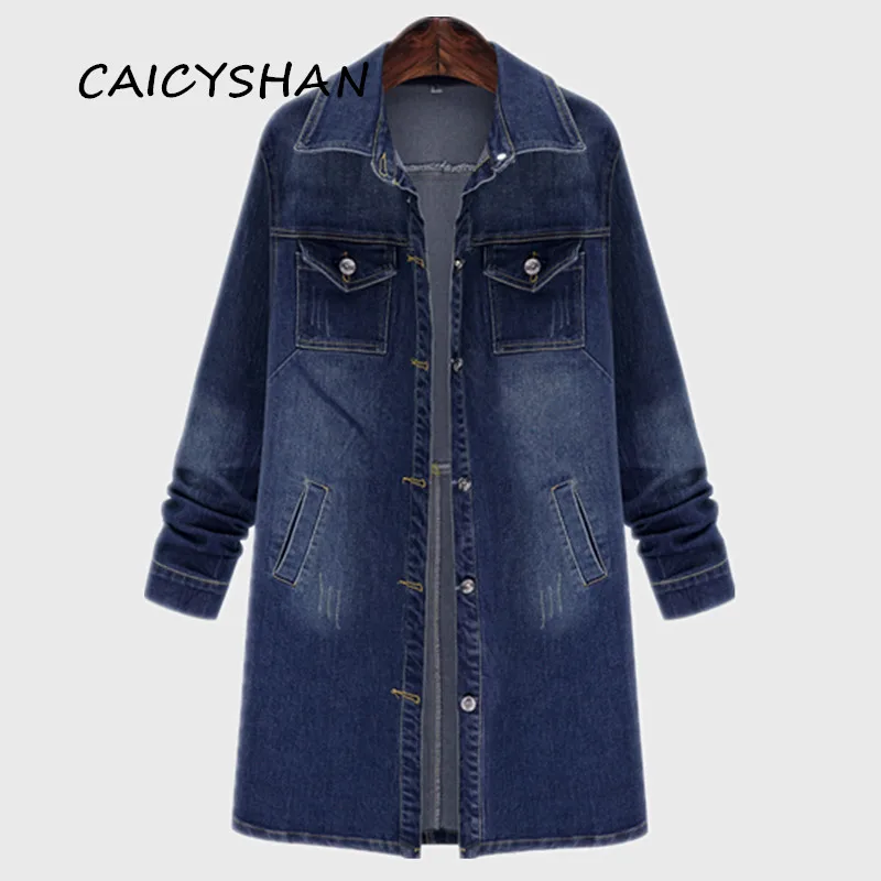 

New Spring Autumn Women Trench Vestido Plus Size Slim Solid Single Breasted Jeans Trench Coat For Women Large Denim Outerwear5XL