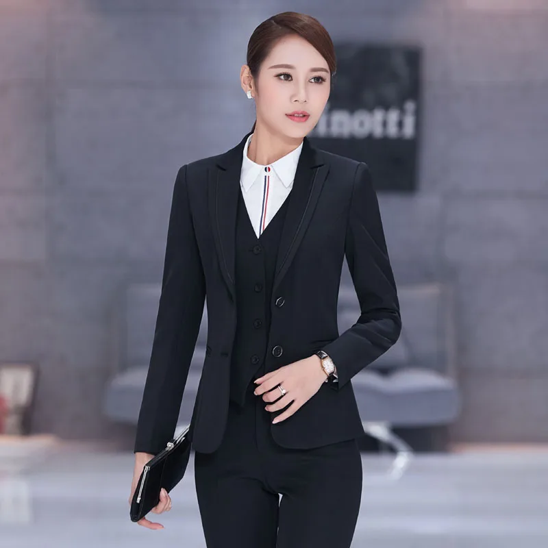 Formal Professional Business Work Suits With 3 Piece Jackets + Pants Vest For Ladies Office Blazers Outfits Trousers Sets|suits work|pant suits