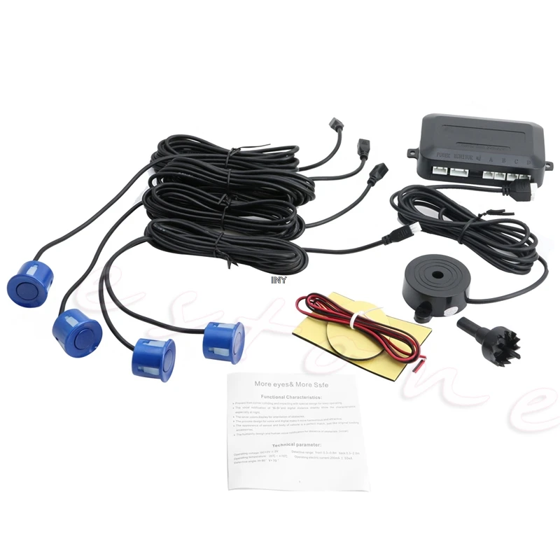 

High Quality 4 Parking Sensors Auto Car Reverse Backup Rear Buzzer Radar System Kit Sound Alarm Warning Universal New