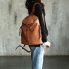 Vendange модная сумка в консервативном стиле ретро сумка-мешок из коровьей кожи ручной работы кожаный рюкзак 2106