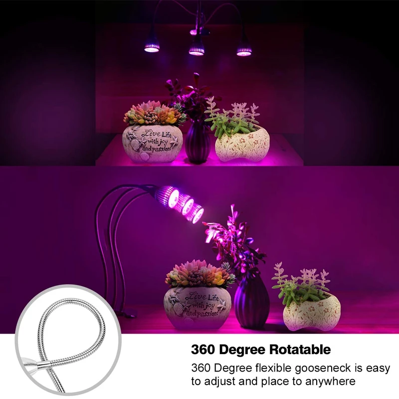 Grow Light, Led Grow Lights для комнатных растений, плавная регулировкая яркости 15 Вт 15 светодиодов лампы красный синий спектр, 3-Head Divide control Adju