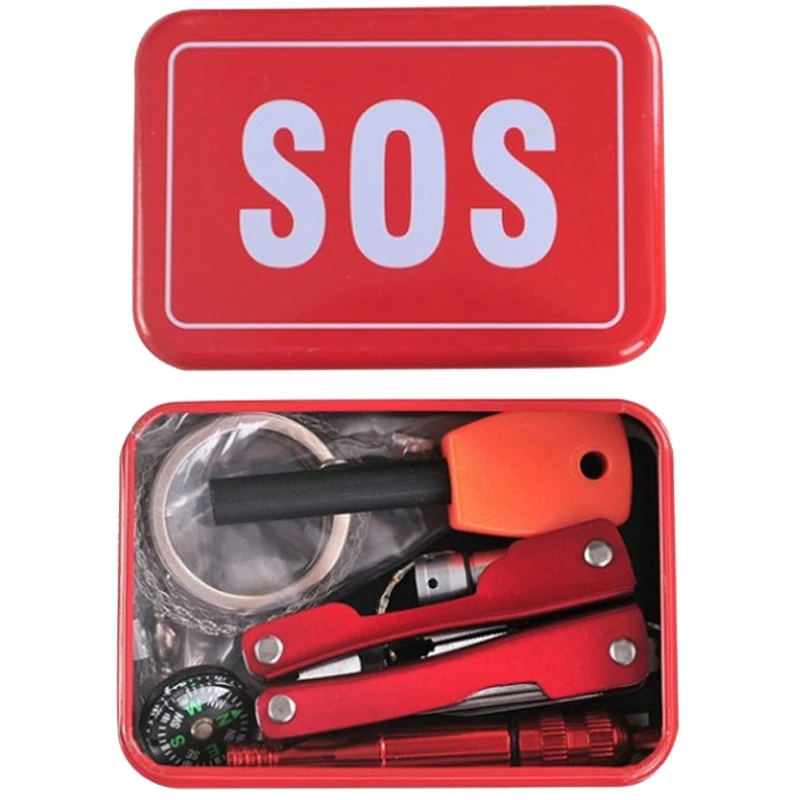 Outdoor Hiking Camping Tools Emergency Survival Tool Set Multi-function Wildlife SOS Tool Box Travel Kit Camping Equipment Gear