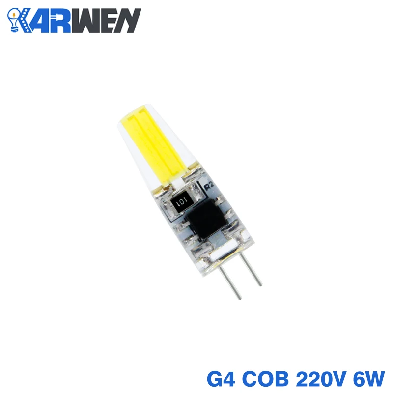KARWEN 20 шт. светодиодный лампочка G4 G9 E14 220 В 6 Вт Bombillas G4 G9 светодиодный лампочка AC DC 12 В COB лампада светильник замена галогенная люстра - Испускаемый цвет: G4 6W 220V