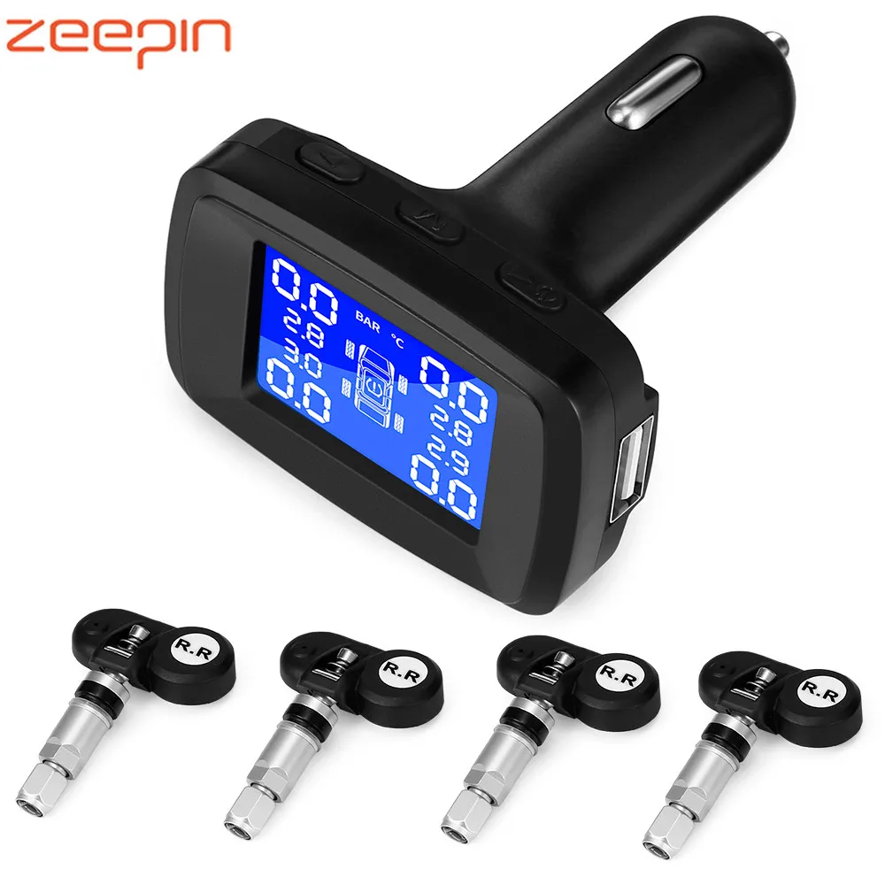 TY13 автомобильная система контроля давления в шинах TPMS с 4 внутренними датчиками usb зарядка беспроводной