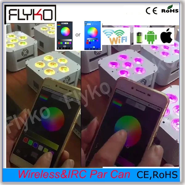 

Free shipping Flykostage Phone App control 18w rgbwa uv 6in1 battery powered wireless dmx color changing led par light