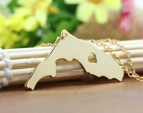 

Outline Florida Map Necklace Heart USA FL State Necklace I Heart Love Florida Necklace Geography Map Necklace jewelry