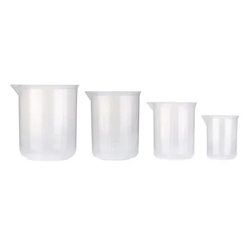 

HOT-Set of 4 Measuring Cup Labs Plastic Graduated Beakers 50ml 150ml 250ml 500ml (Transparent)