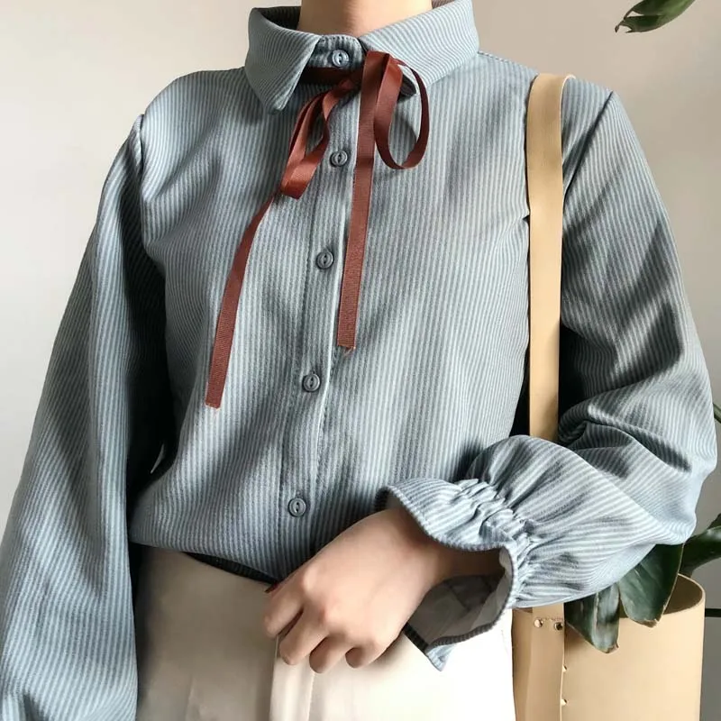  Sweet Lolita shirt 2019 Striped shirt mori girls autumn winter Japanese style cute kawaii blue rabb